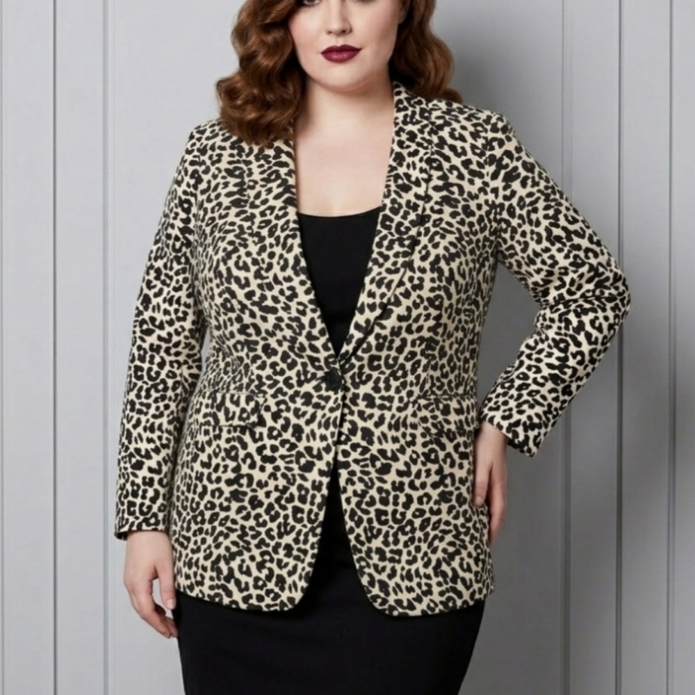 NWOT Talbots Linen Cheetah Leopard Print Blazer Size 00 P Single Button